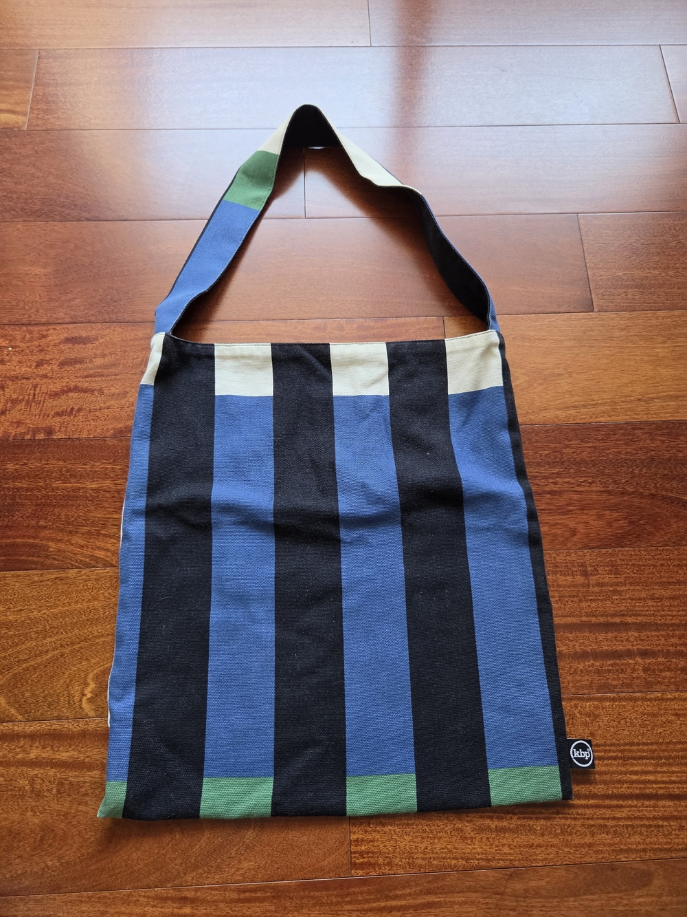 Striped Canvas Tote Bag in Blue, Black & Green